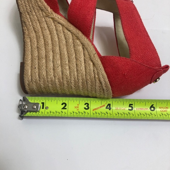 MICHAEL Michael Kors Linen Wedge Sandals Spiced Coral Size 5 - Picture 10 of 14